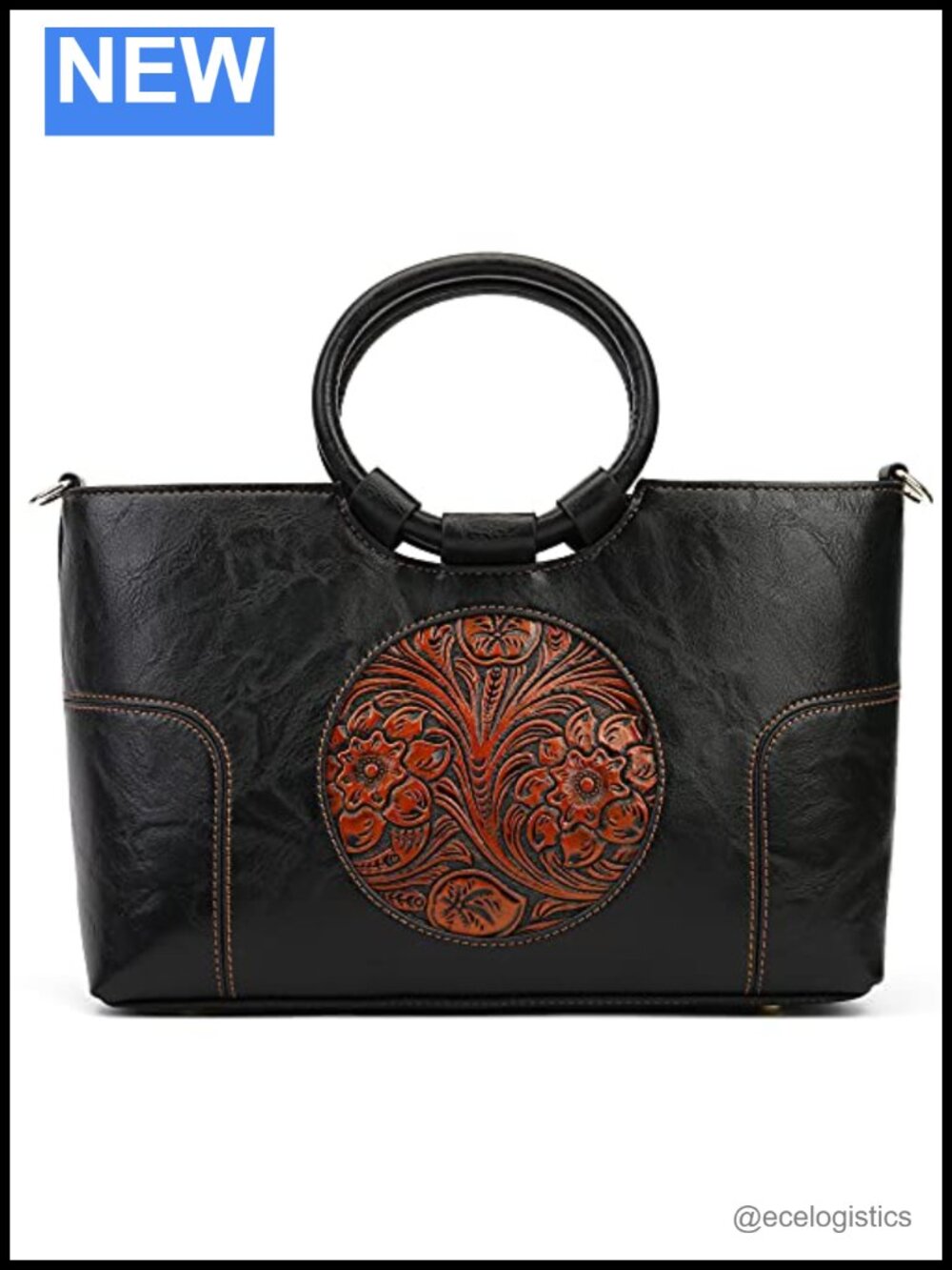 Vintage Faux Leather Satchel Handbag with Mandala Embossed Design